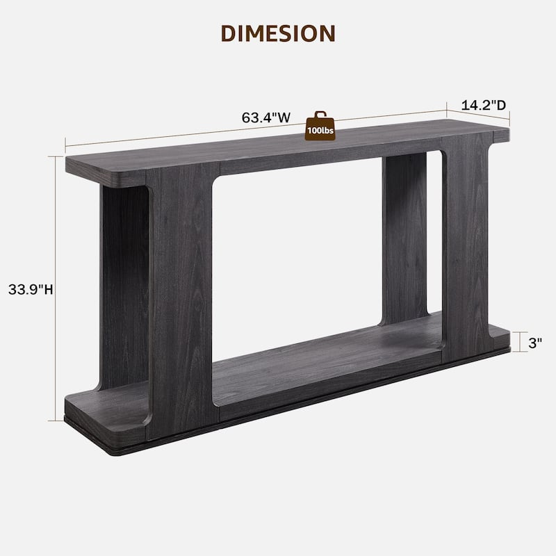 Modern 63" Entryway Console Table, Long Sofa Table with Curved Edge