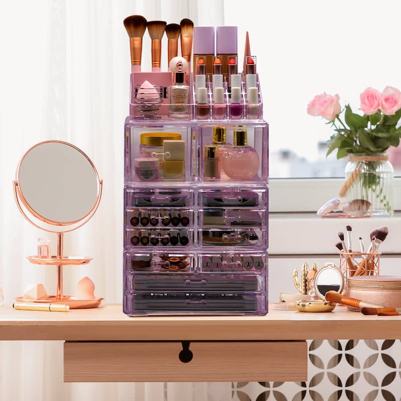 Sorbus Cosmetic Makeup and Jewelry Storage Case with 12 Drawers and 16 Slots - 4-Piece Set