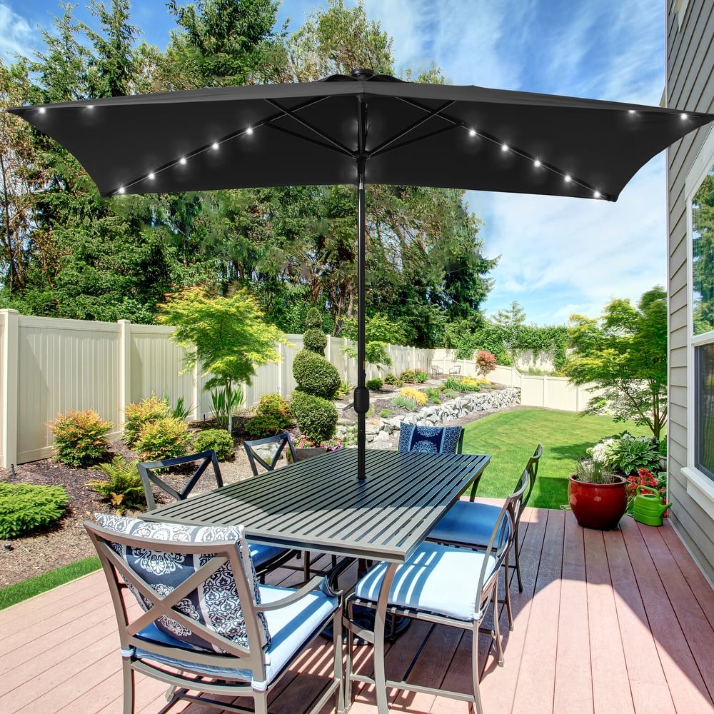 LIVOOSUN LED 10 x 6.5Ft Patio Table Umbrellas Outdoor Market Umbrella with Aluminium/Steel Pole, UV-Resistant Canopy