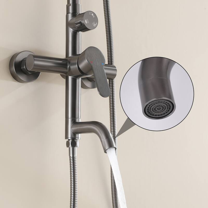 47"H 3-Function 304 Stainless Steel Wall-Mounted Outdoor Shower with Footwash