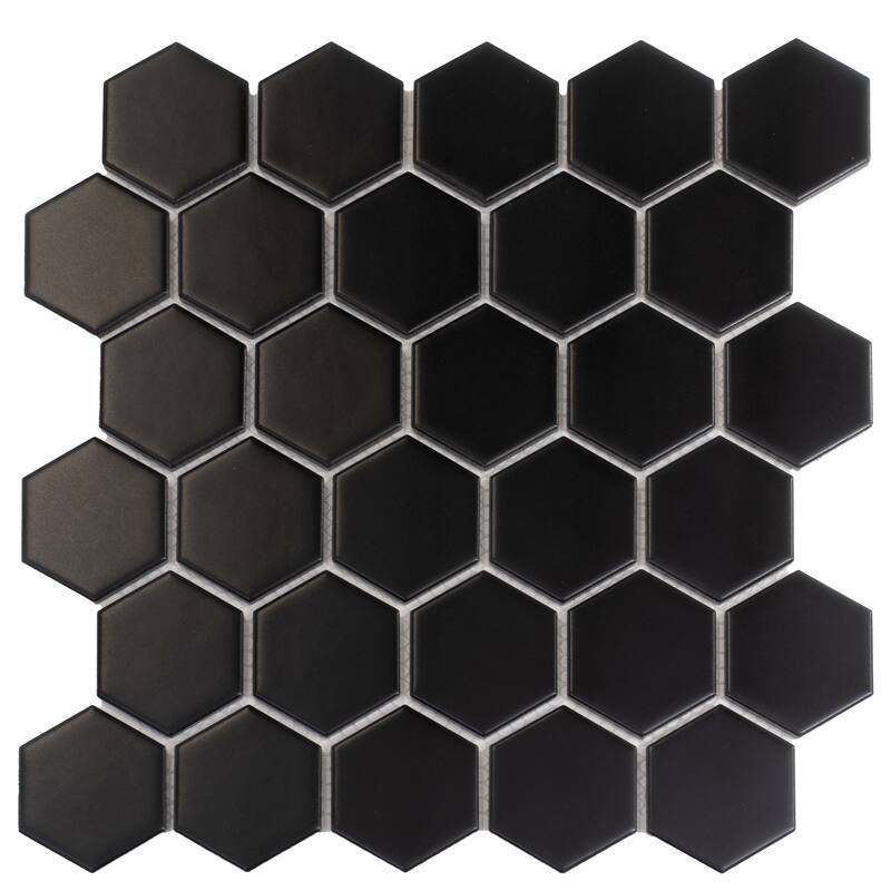 Apollo tile 11" x 11" Cirkel Hex Matte Black Porcelain Tile (8.25 sq ft/case) - 10 Pack