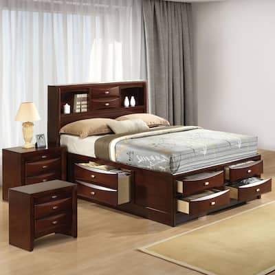 Furniture of America Brent 3-Piece Wood Platform Bedroom Set with Drawers and Bookcase Headboard