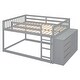 preview thumbnail 33 of 58, Wooden Floor Bunk Bed Frame with Storage Drawers, 3 Shelves, Full-length Guardrail and Reversible Ladder for Kids, Teens