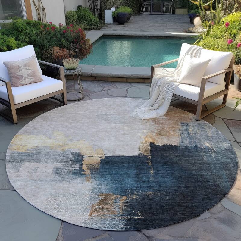 Machine Washable Indoor/ Outdoor Abstract Chantille Rug