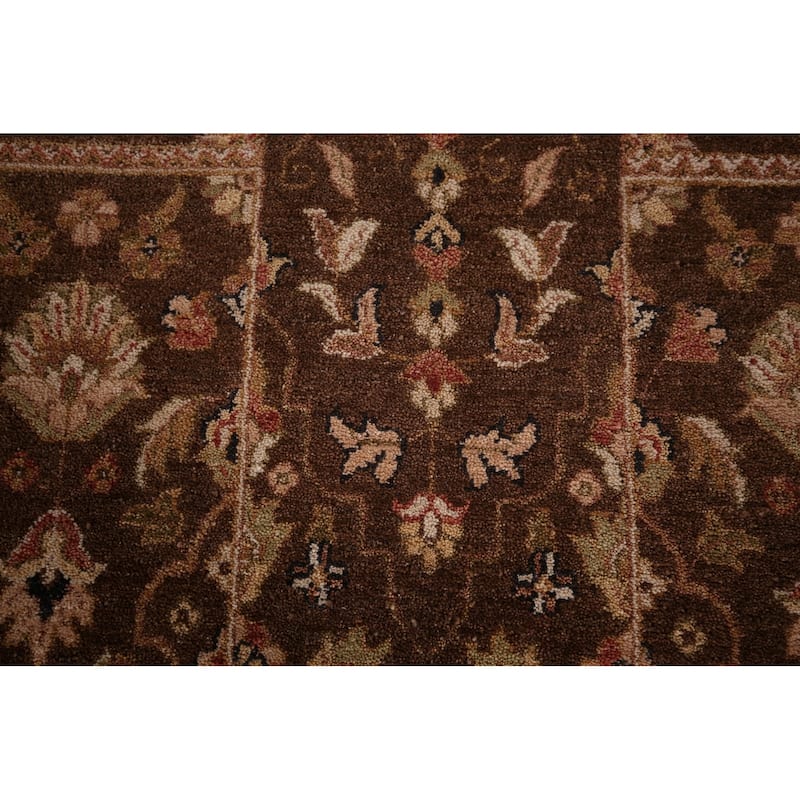 Brown Floral Agra Indian Area Rug Handmade Wool Carpet - 9'2" X 11'10"