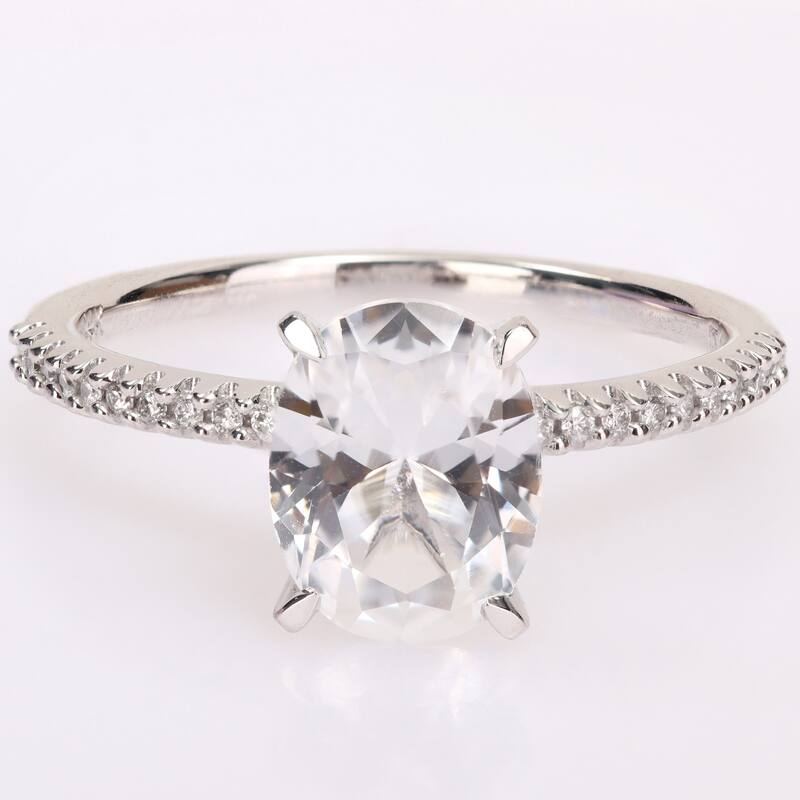 Miadora 14k White Gold 3ct TGW Created White Sapphire & 1/10ct TDW Diamond Solitaire Engagement Ring