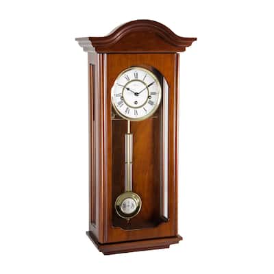 26" Brown and White Antique Regulator Pendulum Wall Clock
