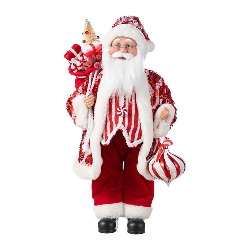 Glitzhome Christmas Lifelike Standing Santa Figurine Table Top Decor - D-18"H