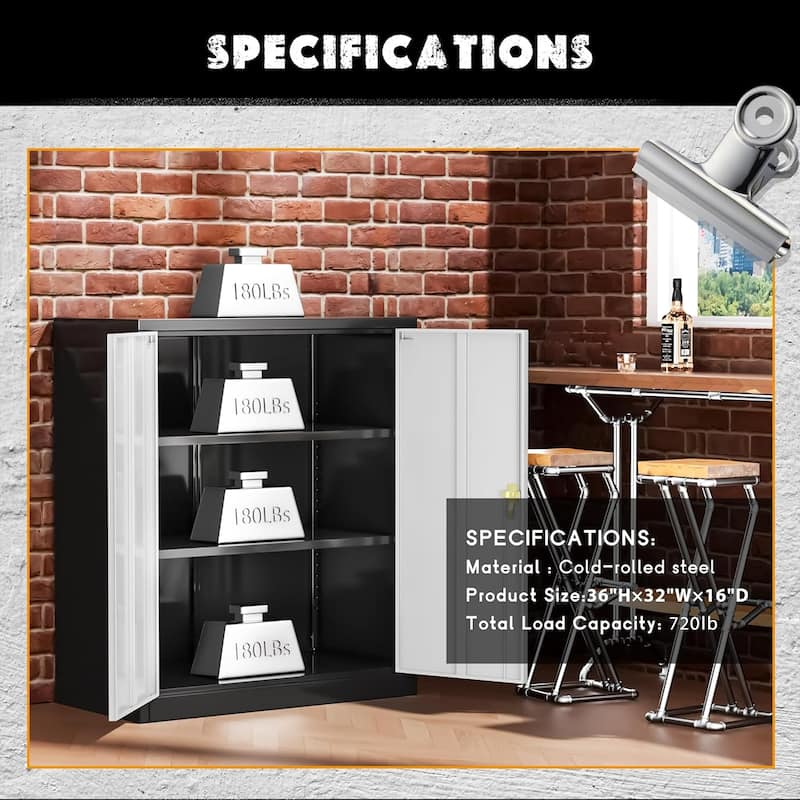 36 inch Metal Office File Storage Cabinet Locker with Locking Doors and Adjustable Shelves for Home Office, Garage, Pantry