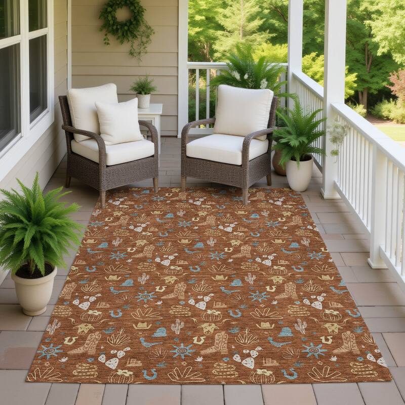Machine Washable Indoor/ Outdoor Cowboy Ranch Chantille Rug