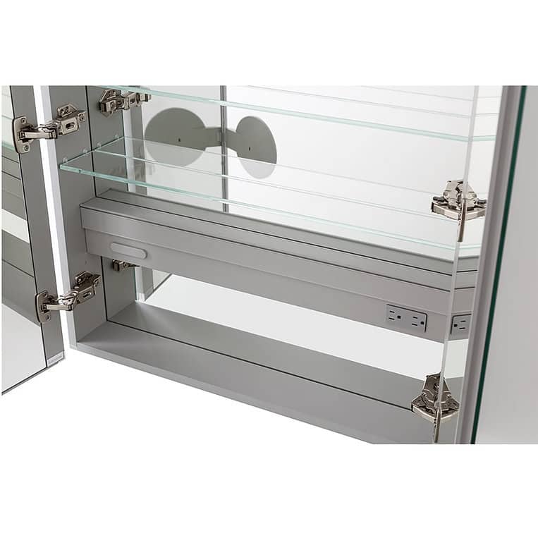 AQUADOM Royale Medicine Cabinet Defogger, 3X LED Lighted Vertically Adjustable Magnifying Mirror, Electrical Outlets.