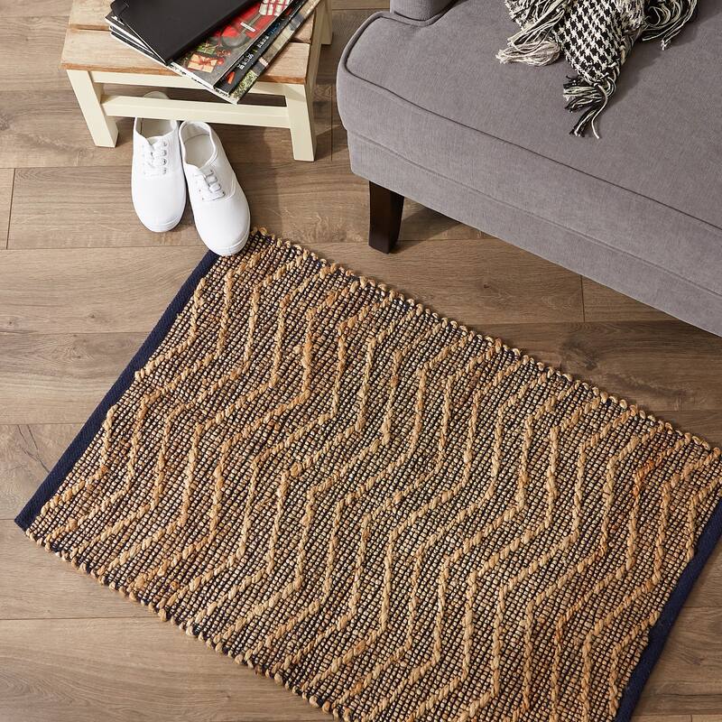 DII Black With Natural Jute Chevron Hand-Loomed Rug - 2' x 3' Oval
