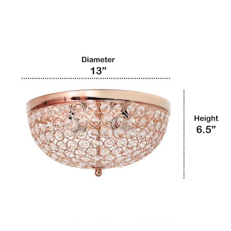 2 Light Flush Mount Ceiling Light, Gold Crystal Chandelier, Modern Interior Lighting - 6.5