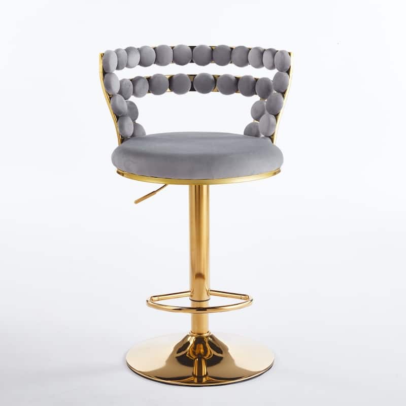 Set of 2 Modern Bar Chair with Golden Color Iron Tube Legs, Soft Cushions and Comfortable Backrest