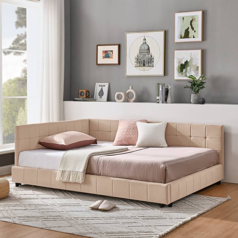 Upholstered Tufted Bed Frame Velvet Fabric Daybed