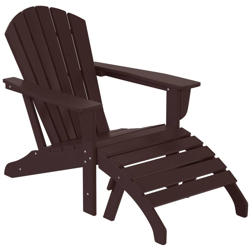 Altura Classic Outdoor Eco-Friendly All Weather Adirondack Chair with Ottoman (2-Piece Set) - Dark Brown