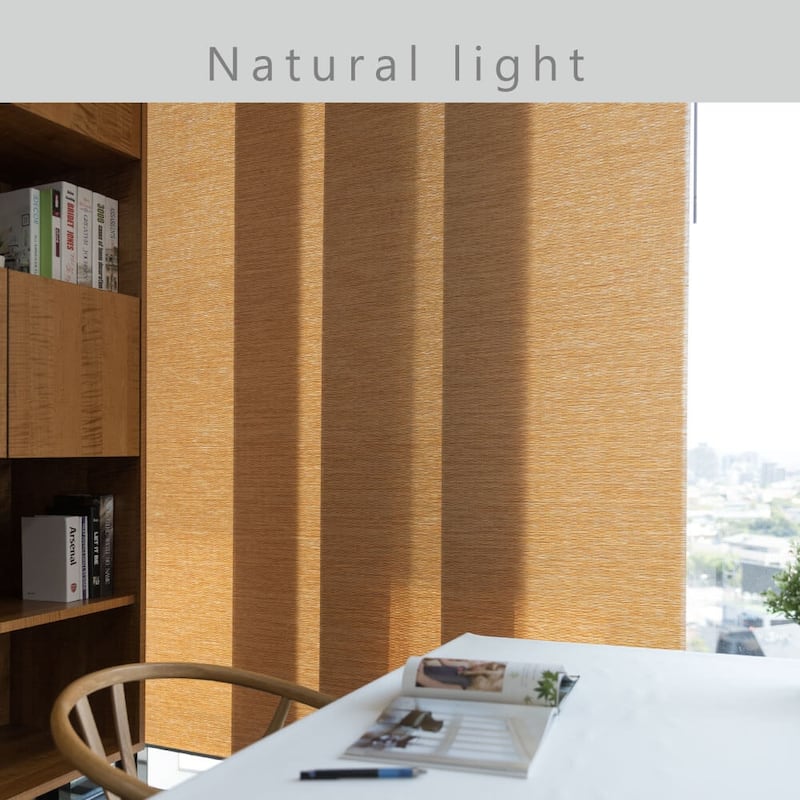 GoDear Design Natural Woven Adjustable Sliding Panel Track Blinds, Vertical Blinds, Earth Tone Color, 45.8"- 86" W x 96" L