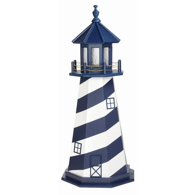Cape Hatteras Patriot Blue and White Hybrid Poly and Wood Lighthouse - Solar Light - 5 Foot