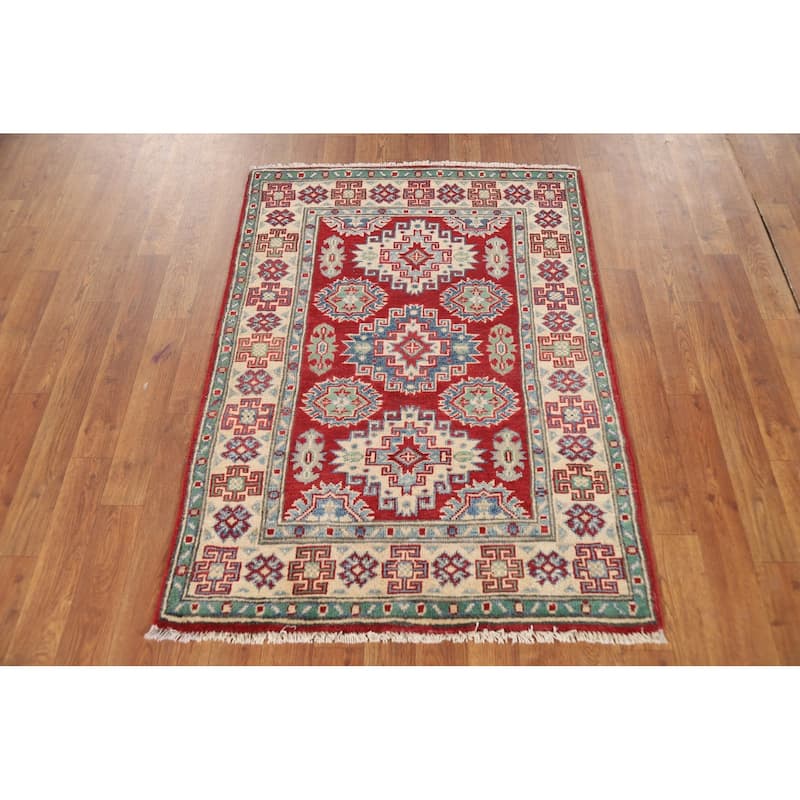 Red Kazak Foyer Rug Handmade Traditional Wool Carpet - 2'9"x 3'11"
