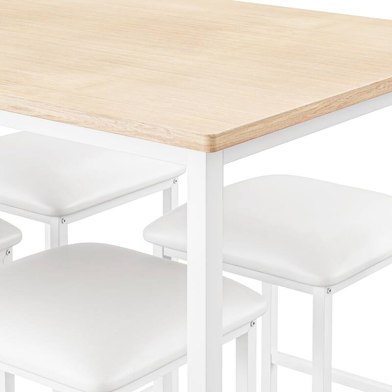 VECELO 5-Piece Dining Table Set with Black PU Leather Stools Space-Saving Rectangle Dining Set for Small Spaces Apartments