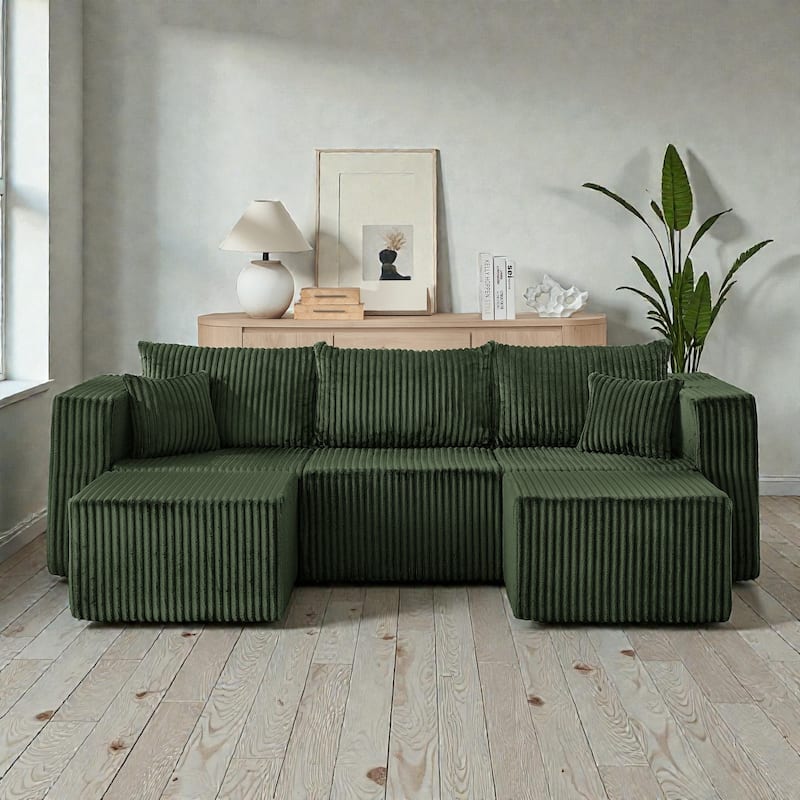 Compact Modular Sectional Sofa, Compressed Corduroy Cloud Couch, No Assembly Space Saving Sofa for Apartment