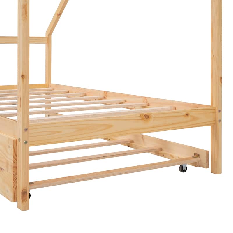 Wooden House Bed With Trundle