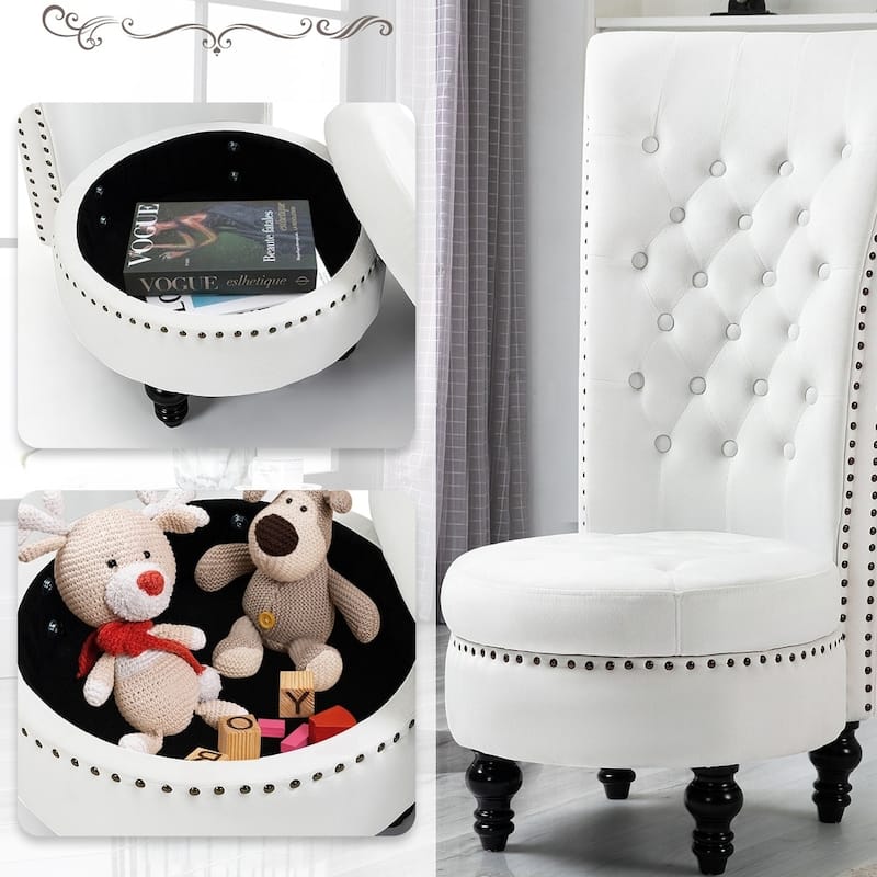 Velvet High-Back Storage Chair - Royal Accent Armless Chair for Living Room & Bedroom, 330lbs Weight Capacity