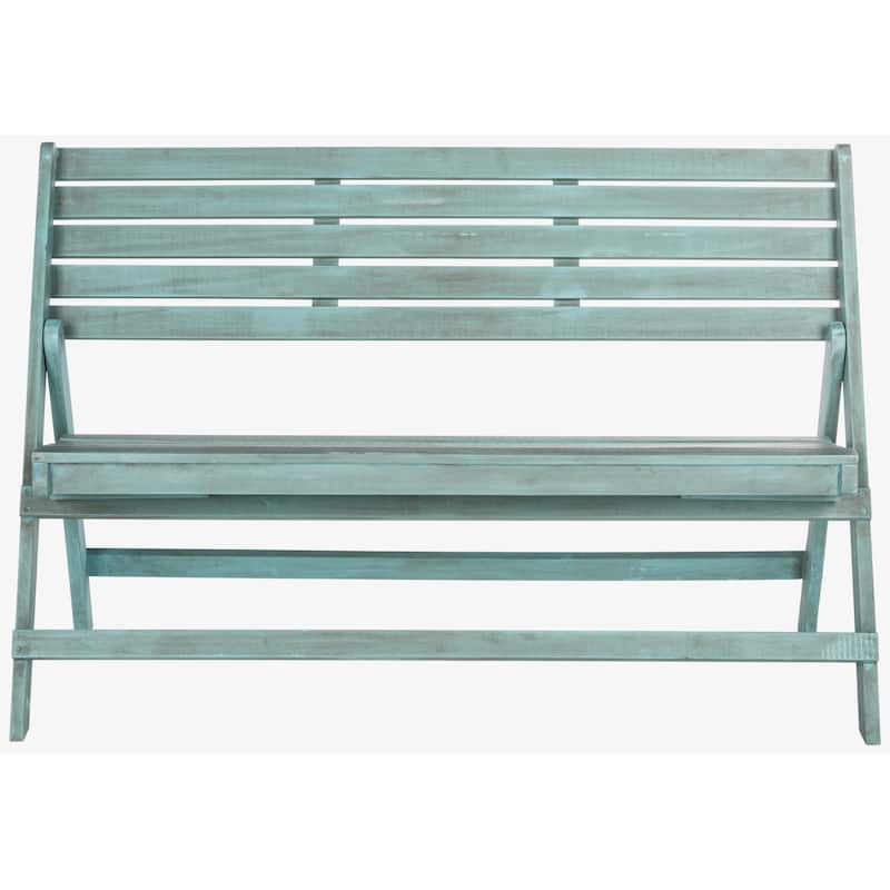 SAFAVIEH Outdoor Sherilyn Ash Grey Folding Bench - 48Wx24Dx32H - Beach House Blu