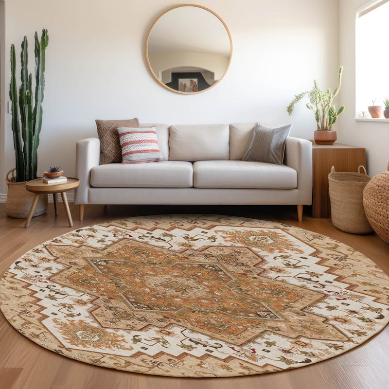 Machine Washable Indoor/ Outdoor Persian Traditional Chantille Rug - Terracotta - 8' x 8'