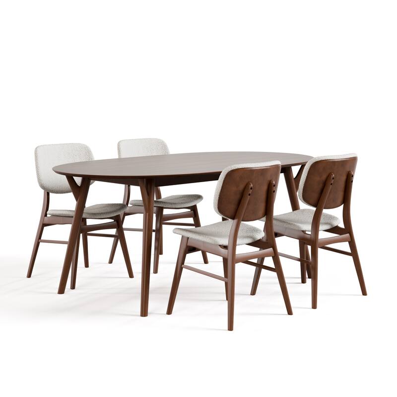 Furniture of America Beau II Mid-century Walnut 5-Piece Dining Table Set