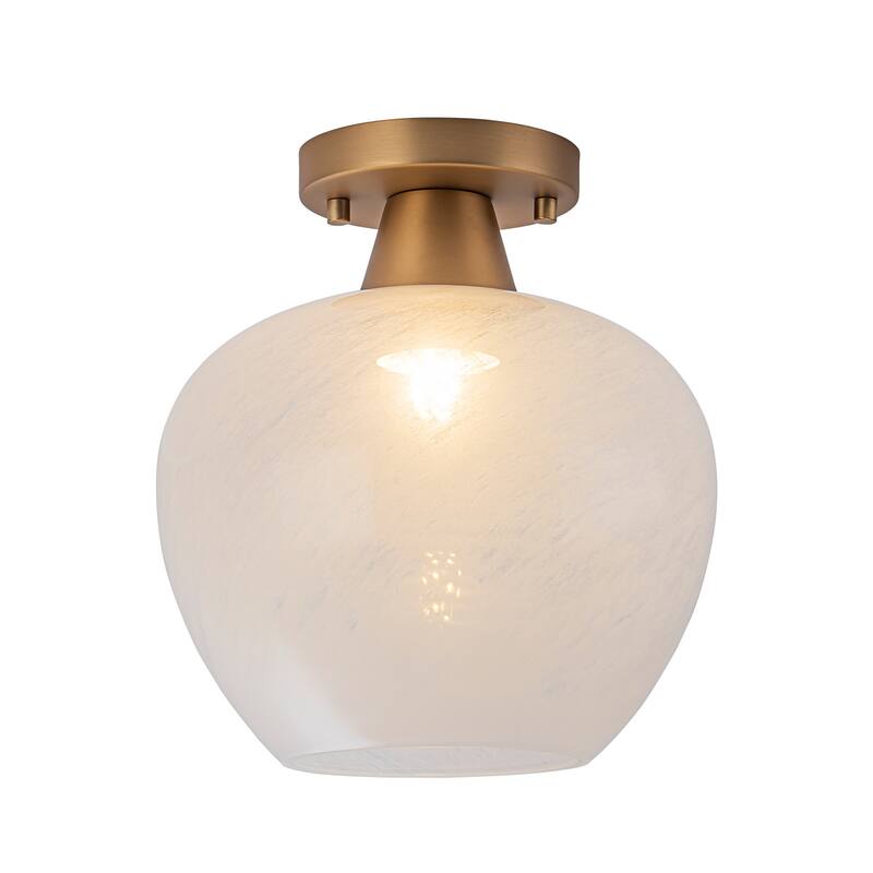1-Light Gold Dome Flush Mount Ceiling Light with Opal Glass