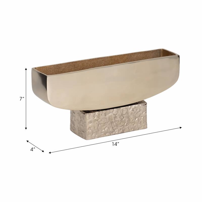Rectangular Metal Decorative Bowl with Textured Base - 14", Gold - 14.0"