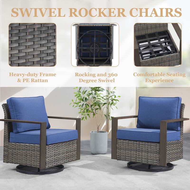 Gymojoy 7 Pieces Rattan Sofa,Gilder Chair, Patio Chair and Ottoman