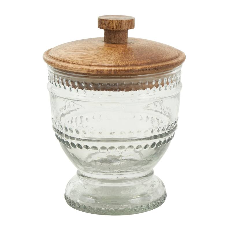 Clear Glass Beaded Living Room Decorative Jars with Wood Lids (Set of 2)