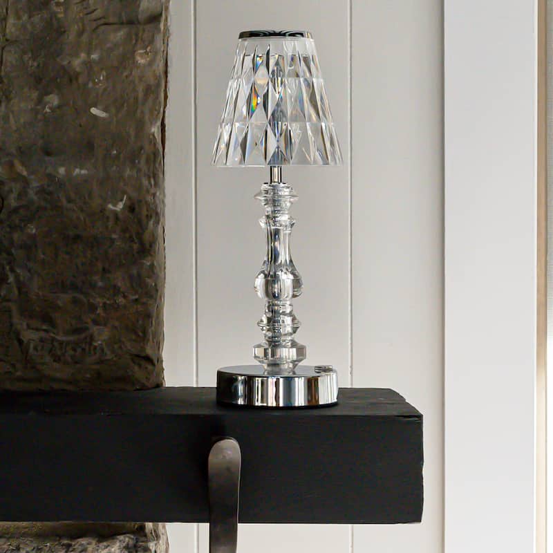 Madelyn 12.75" Bohemian Classic Acrylic Wireless Rechargeable Integrated LED Table Lamp, Clear/Chrome by JONATHAN Y