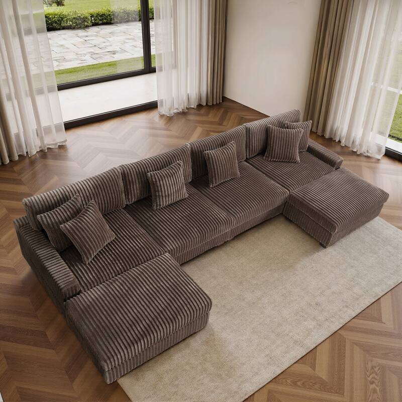 Modular Cotton Flannel Plush Sectional Sofa with Ottomans