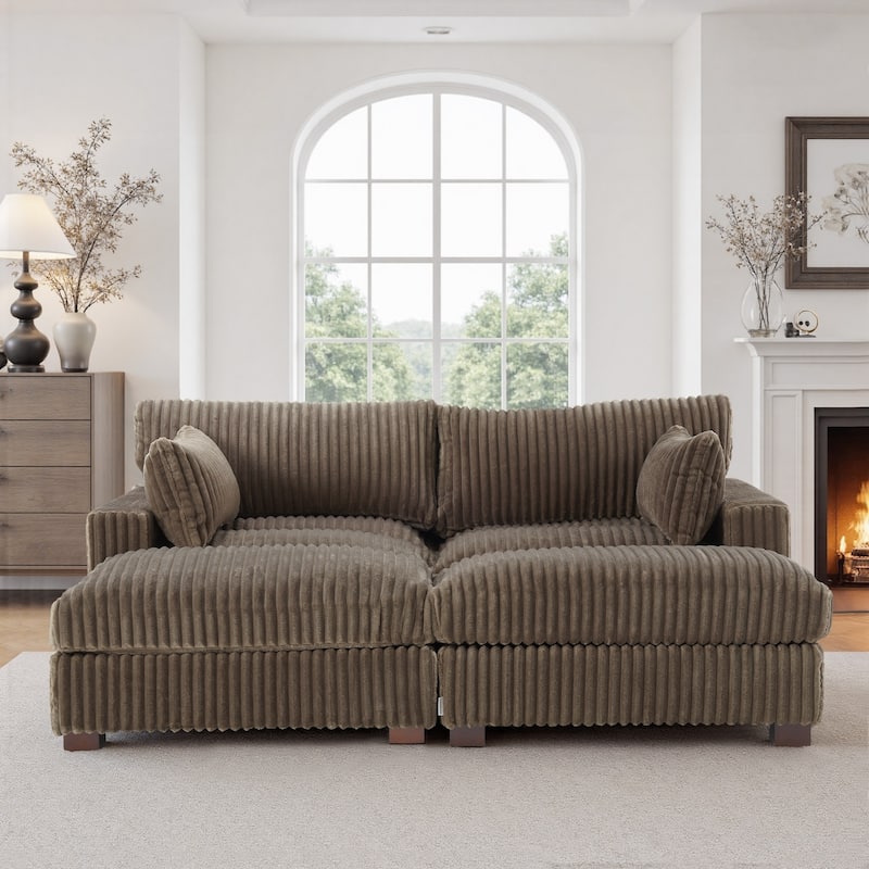 Oversied Plush Corduroy Fabric Modular Sectional Sofa with Chaise, Ottoman