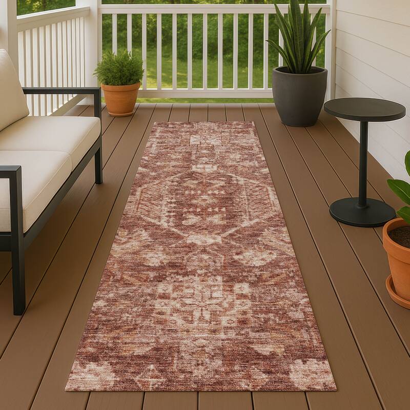 Machine Washable Indoor/ Outdoor Boho Traditional Chantille Rug - Paprika - 2'3" x 7'6"