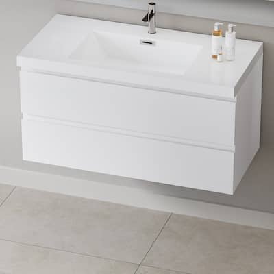 KISRAIS 42" Wide Wall-Mounted Bathroom Vanity with Sink