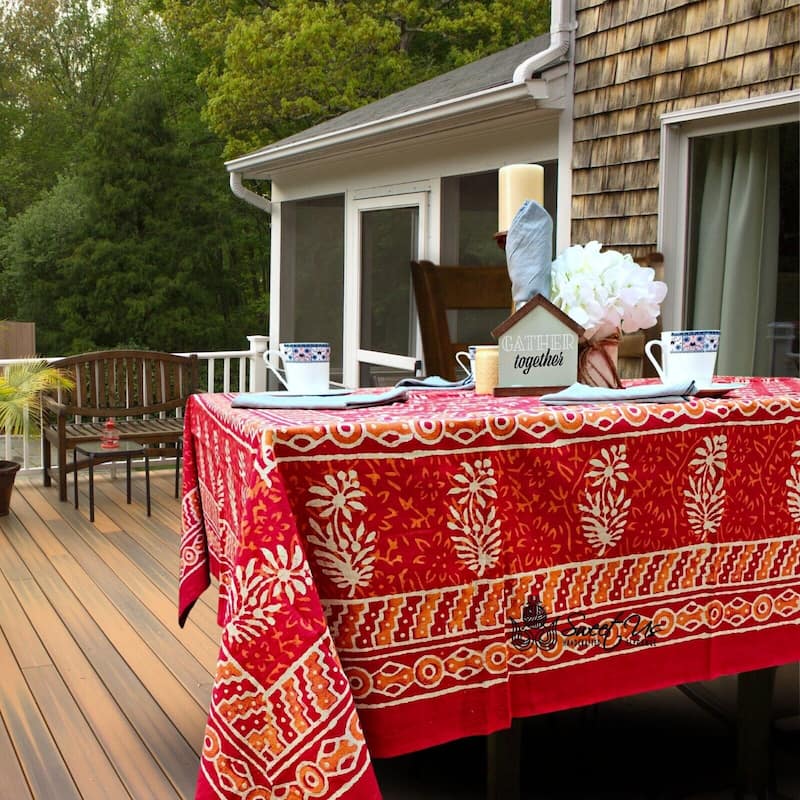 Dabu Floral Hand Block Print Cotton Tablecloth Rectangle Collection