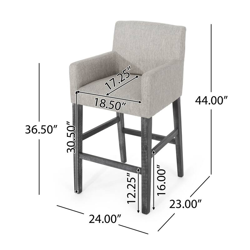 Counter Height Chair Set of 2, H-Frame Base, Rubberwood, Light Gray Fabric