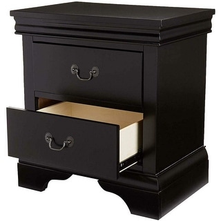 Louis Wooden Nightstand With Two Drawers In Black Finish - Bed Bath ...