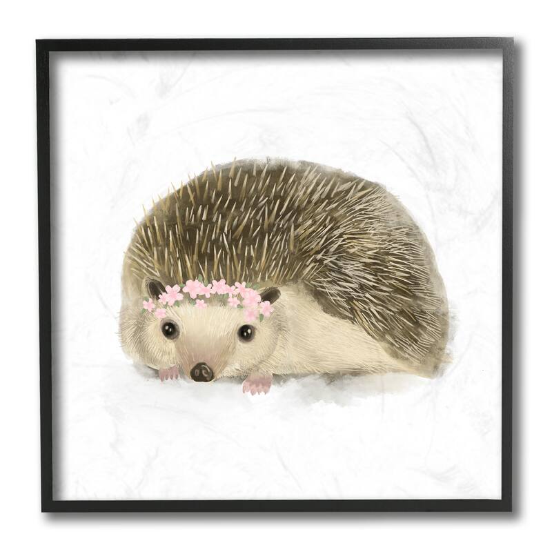 Stupell Cute Floral Crown Hedgehog Nursery Woodland Animal Framed Giclee Art Design By Daphne Polselli - 12 x 12 - Black