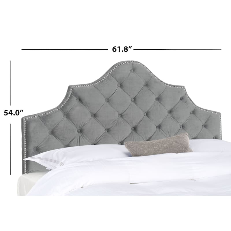 SAFAVIEH Brianna Taupe Linen Upholstered Tufted Headboard - Silver Nailhead (Queen)