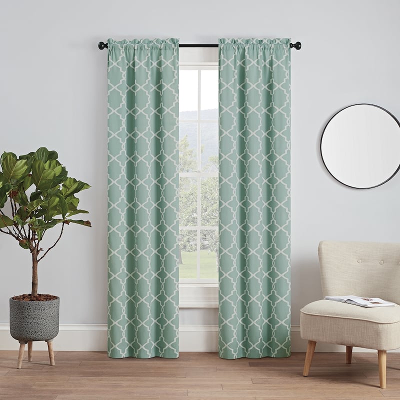 Pairs to Go Vickery Printed Trellis Rod Pocket Window Curtain Panel Pair, 2 Pack - 63 Inches - Spa
