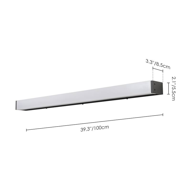 39.3 in. Modern Linear Long Strip LED Wall Sconce Black Outdoor Wall Lights/Flush Mount Patio Lights