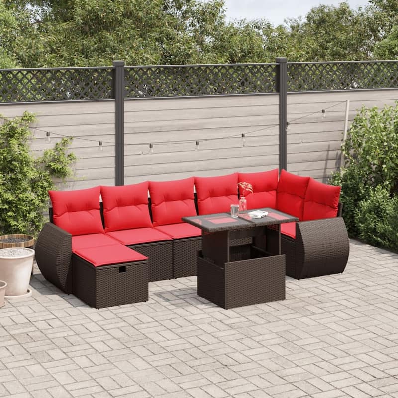 vidaXL Patio Sofa Set with Cushions Sectional Couches 8 Piece Poly Rattan - 24.4" x 24.4" x 27.2" - Brown
