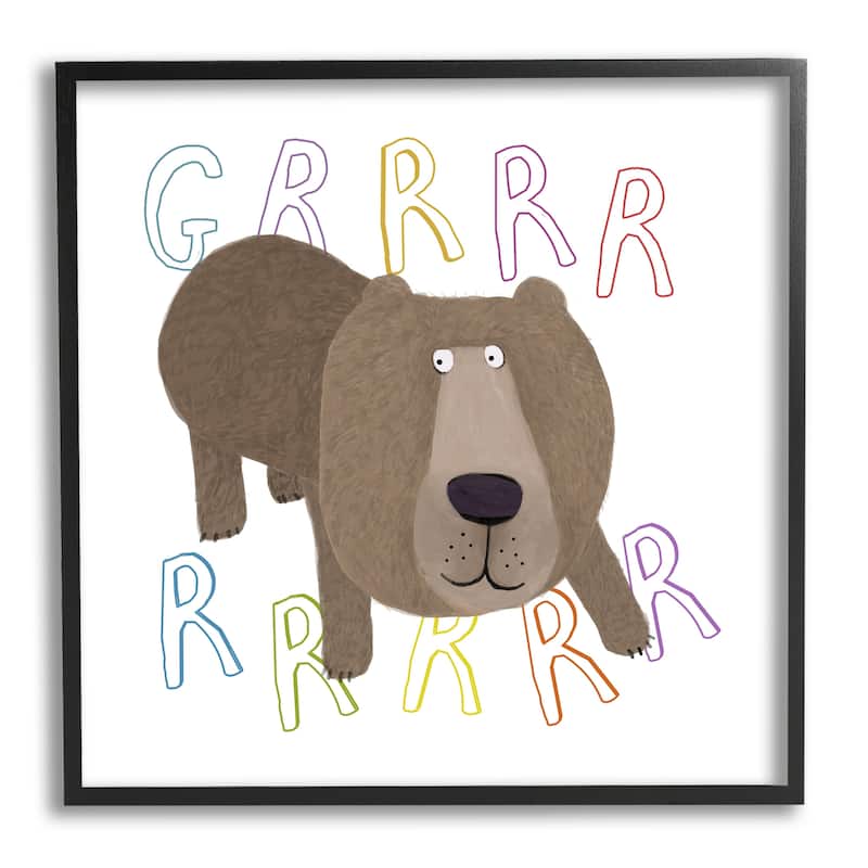 Stupell Grrrr Roaring Wild Bear Framed Giclee Art Design by Carla Daly - 17 x 17 - Black