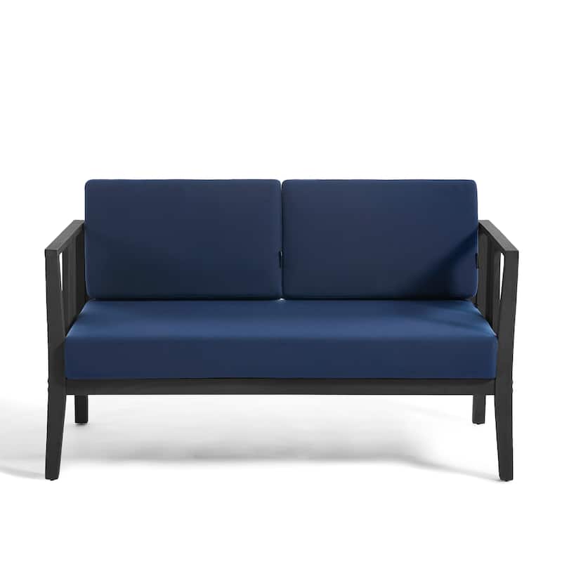 Casual 53"W Outdoor Patio Loveseat Set In Solid Teak Wood with Cushion