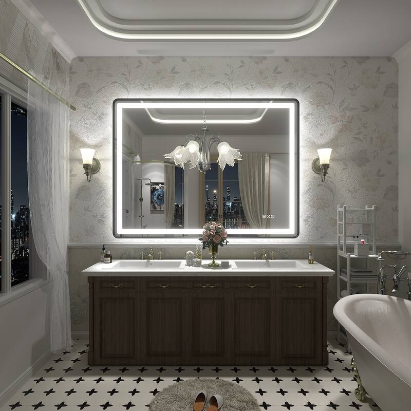 UL Certified Black Metal Framed LED Front Light and Backlit Anti-Fog Wall Bathroom/ Vanity Mirror